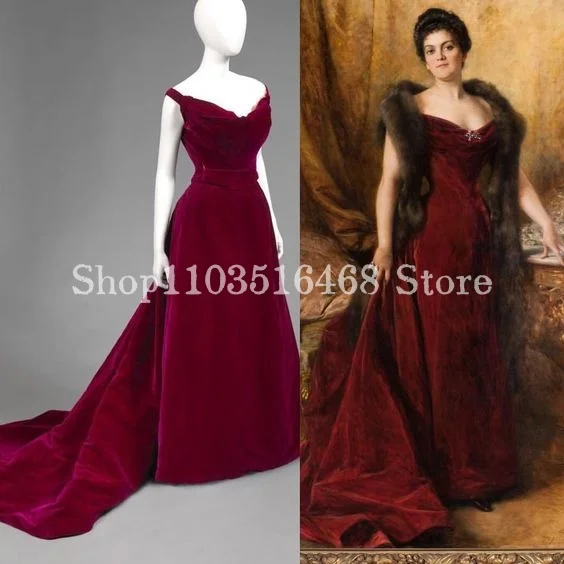 Historical Victorian Burgundy Prom Dress Sexy Spaghetti Straps Velvet Church Train Renaissance Women\'s Party Dresses