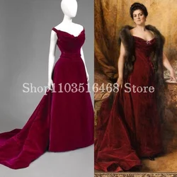 Historical Victorian Burgundy Prom Dress Sexy Spaghetti Straps Velvet Church Train Renaissance Women's Party Dresses