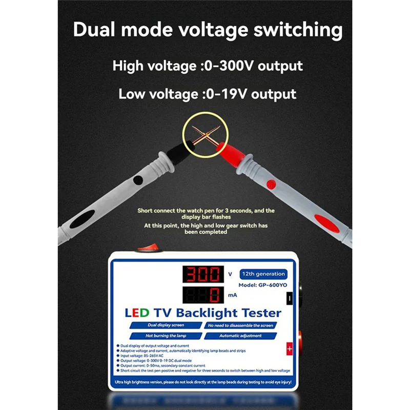 LED Tester 0-300V Output LED TV Backlight Tester Multipurpose LED Strips Beads Bar Light Lamp Test Tool EU Plug