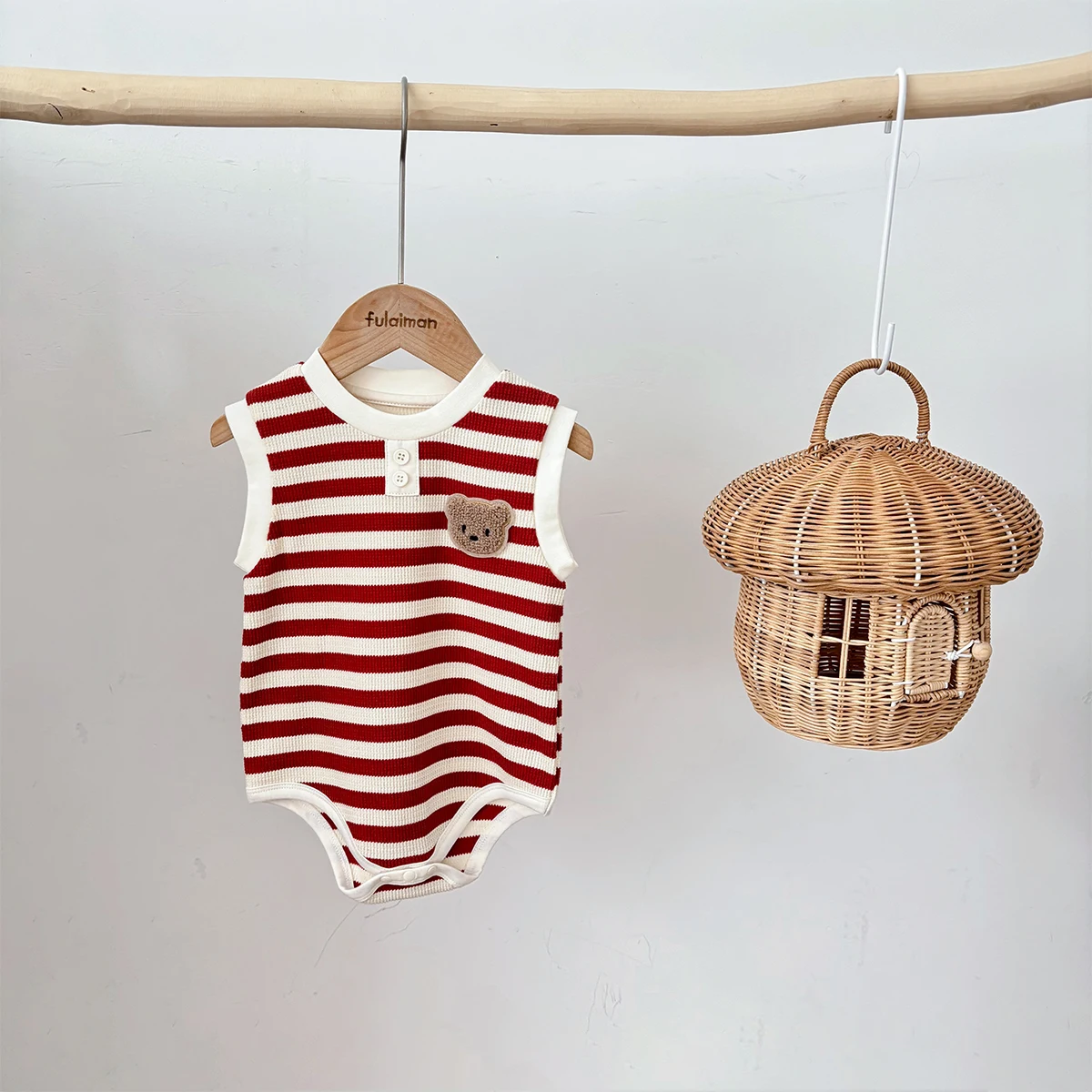 2026 Summer Baby Striped Vest Triangle Bodies Baby Cute Bear Pattern Vest Bodies  127