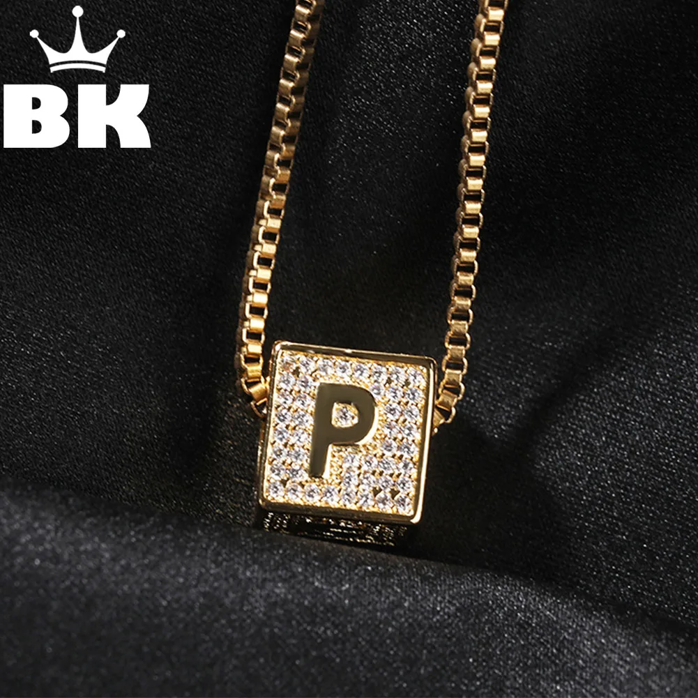 THE BLING KING Mini Dice 3D Cube STOP Letters Pendant Necklace For Women Men Iced Out Cubic Zircon 1cm Charm With 2mm Box Chain