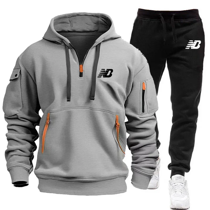 Outono e inverno impresso pulôver com capuz de manga comprida + calças esportivas terno de fitness masculino moda casual conjunto de duas peças