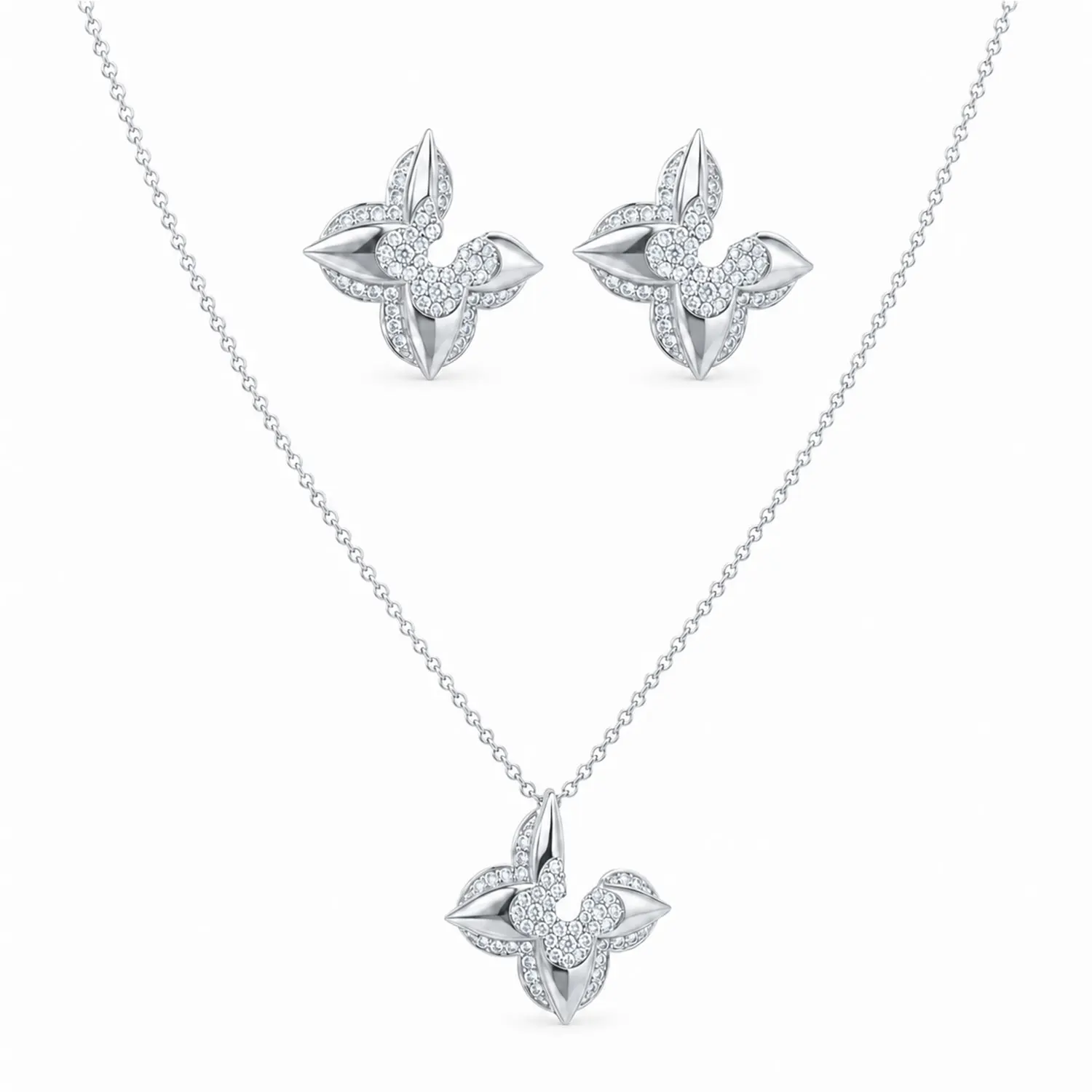 Women Classic Clover Design Jewelry Set Delicate Pendant Necklace Matching Earrings For Anniversary Banquet Formal Occasion