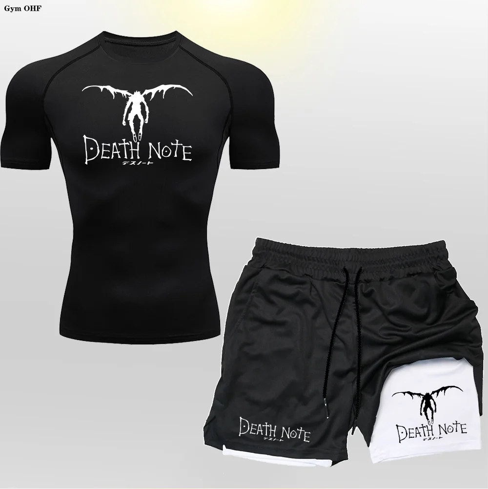 Anime Death Note Men's Workout Sports Suit Gym Fitness Compression Sportswear Running Jogging 2 In 1 Shorts Sets Men Tracksuits