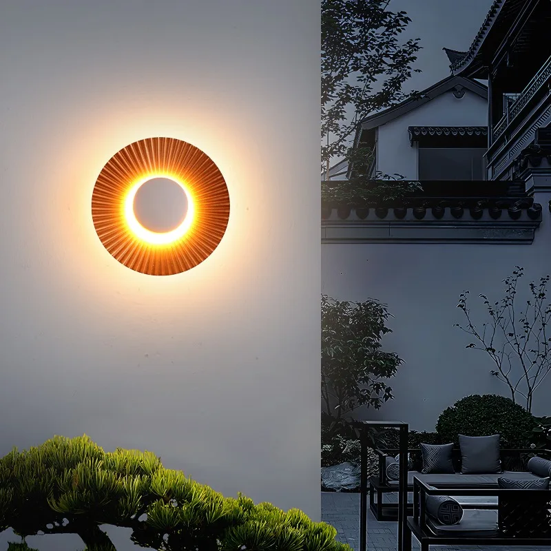 Outdoor Circular Wall Lamp Bedroom Bedside Wall Sconces Balcony Waterproof LED Lights Minimalist Villa Courtyard Metallic Luster