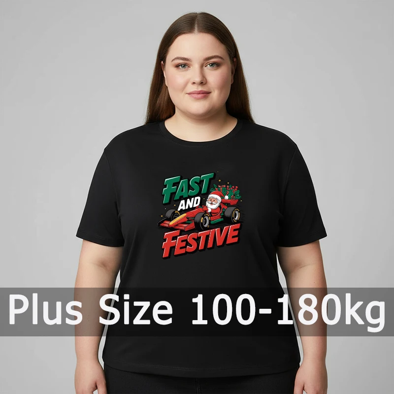 Camiseta de natal feminina plus size impresso algodão t jesus cristo yule 6xl 7xl 100-180kg manga curta tamanho grande roupas femininas