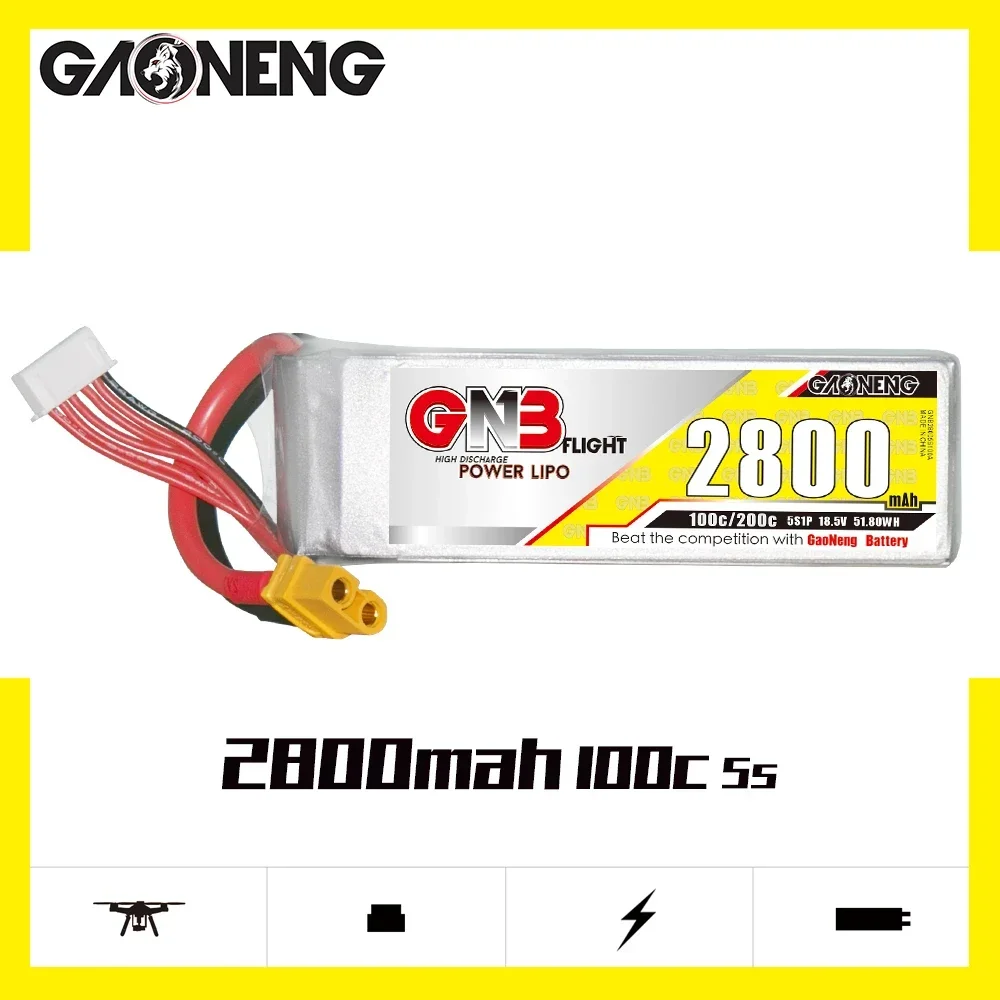 

GAONENG GNB 2800 мАч 5S 100C 200C 18,5 В XT60 LiPo аккумулятор модель для аэрофотосъемки пилотажный полет AeroPlane QuadCopter
