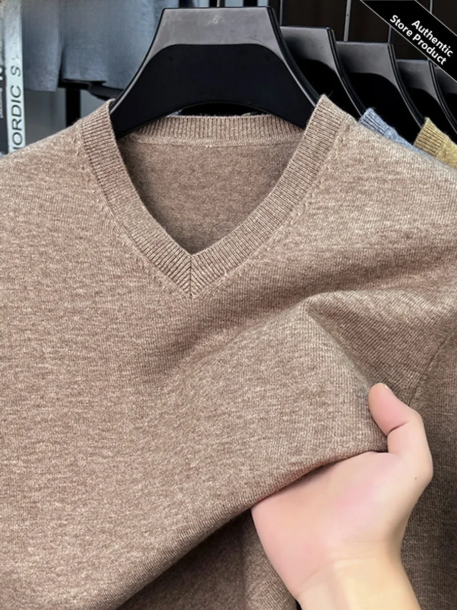 

Мужской вязаный шерстяной свитер Long Sve V-Ne, осенне-зимний модный повседневный теплый универсальный цветной базовый светильник