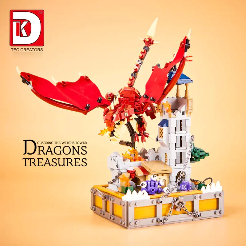 927PCS Creative Red Dragon Building Blocks Kit Game Magic Dungeons Dragons Architectural Model Brick Toys For Children Xmas Gift