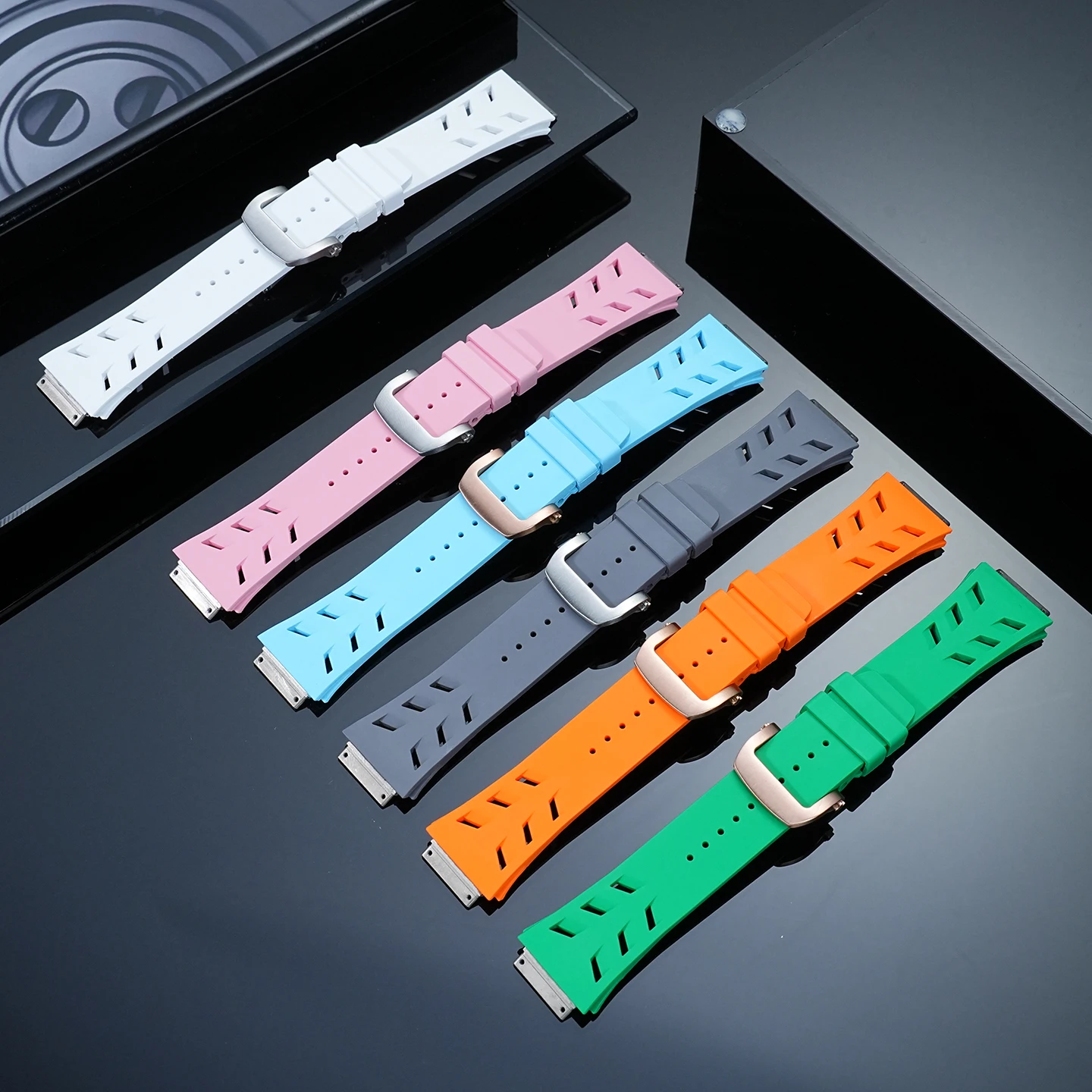 For RICHARD MILLE RM67-02 RM67-01 Sports FKM Watch Band Waterproof Fluororubber Watch Strap Titanium Buckle FKM Wristband Soft