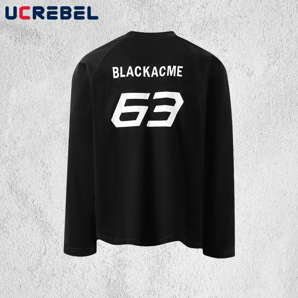 

Футболка с длинными рукавами и буквенным принтом, мужская осенняя гоночная уличная одежда, свободная хлопковая футболка с круглым вырезом и рукавами реглан, мужская