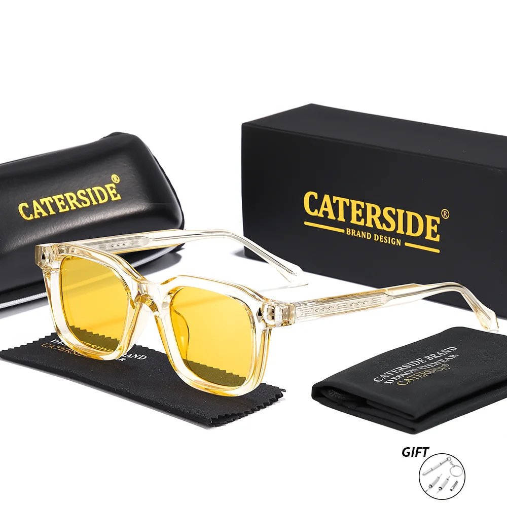 CATERSIDE Herren-Sonnenbrille, hochwertige Mode, quadratischer Rahmen, Propionsäure-Stiftbügel, Damen-Reise-, Business-, Party-Geschenkbrille, UV400
