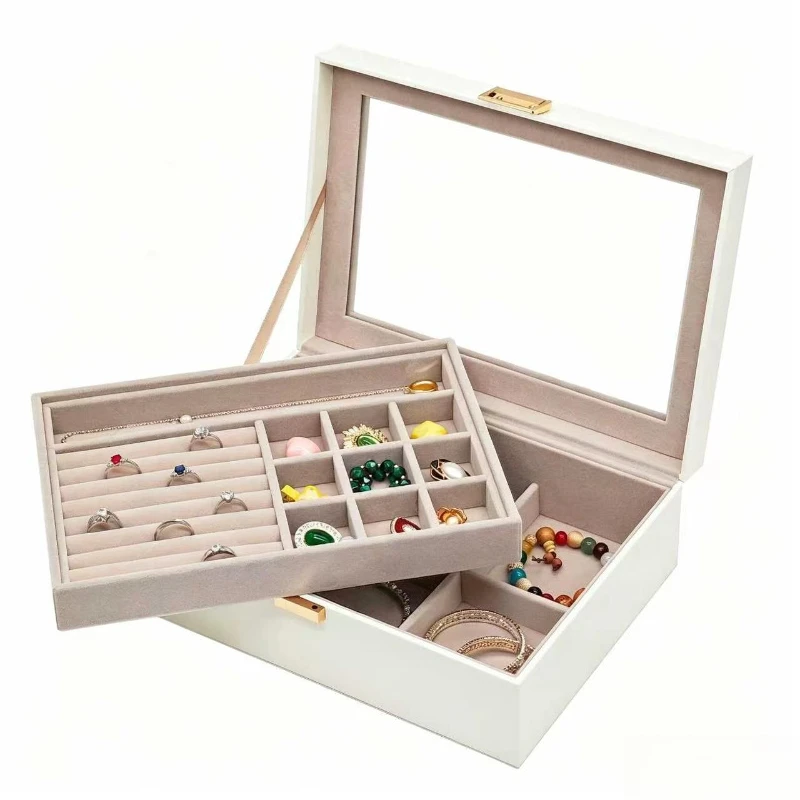 Luxury Jewelry Storage Box Leather Jewelry Display Case Woman Rings Earrings Boxes Large Jeweler Bracelets Organizer Cases