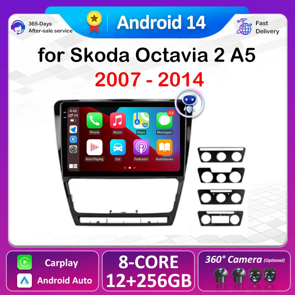 

Car Radio Carplay Android 14 for Volkswagen SKODA Octavia 2 A5 2007 - 2014 Multimedia Player GPS Navigation DSP Stereo Head Unit