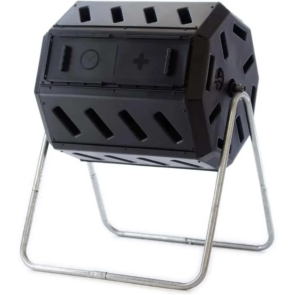 

Dual Chamber Recycled Resin Composter, 100% Recyclable, 37 Gallon, Rotating Outdoor Bin for Garden and Yard Waste