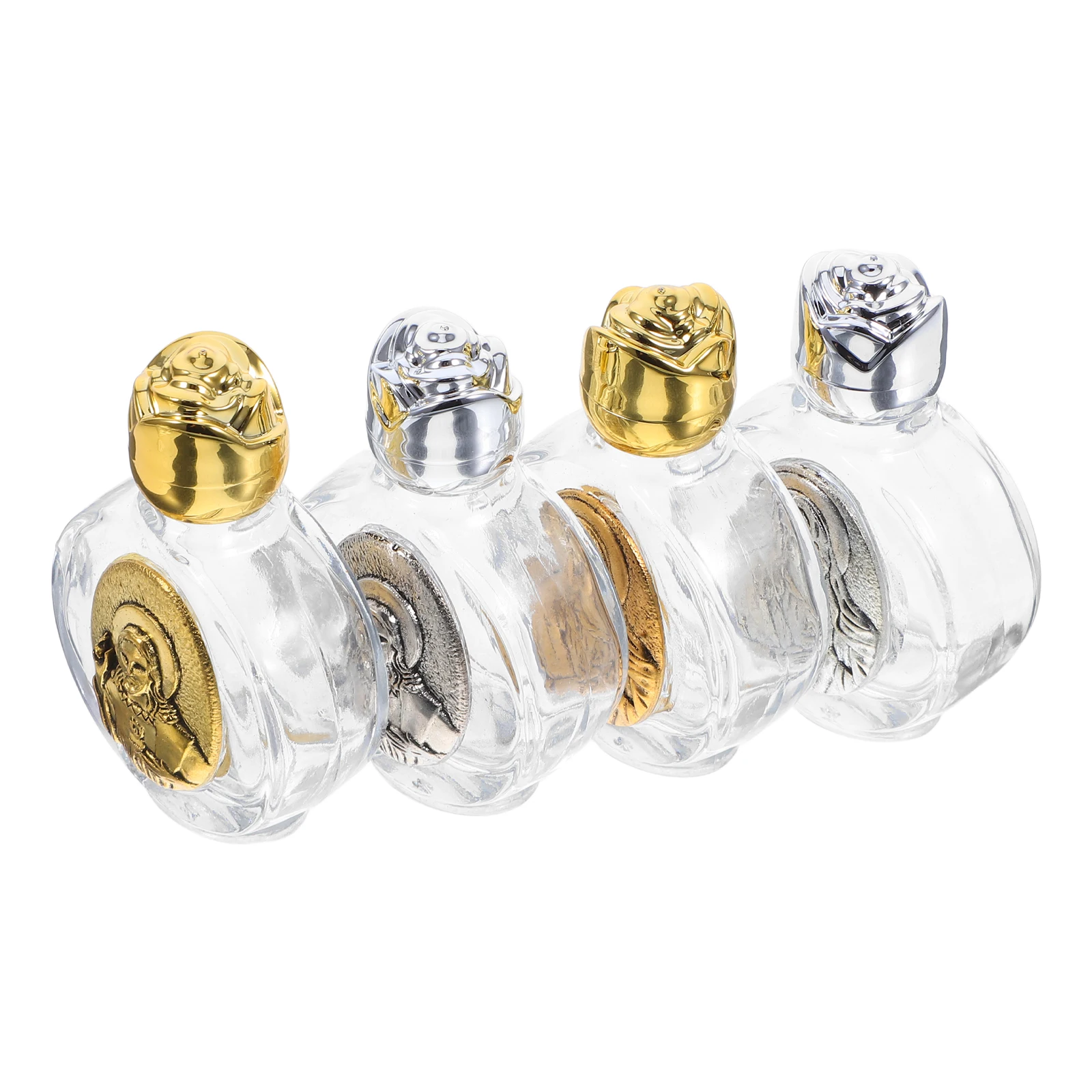 4 قطعة زجاجة ماء مقدسة روز كريستال زجاج سبيكة الإغاثة تصميم المحمولة إعادة الملء الحاويات للمعمودية هدايا الحفلات المسيحية #1