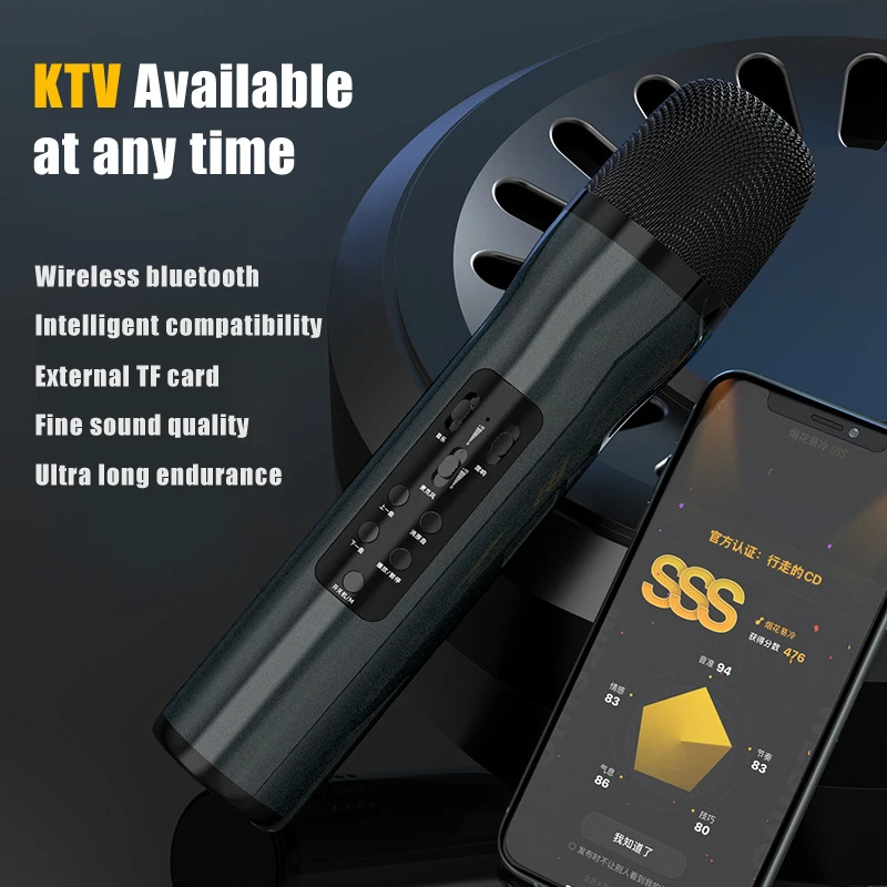 

2022New Wireless Bluetooth Microphone Singing Condenser Microphone Integrated Dual Speaker Phone handheld Mic Artifact