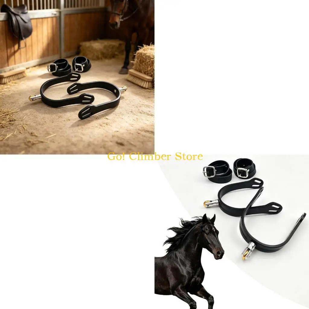 Q84C Horse Spur Accessory Set with Metal Roller End Pair, Adjustable Leather Bands for Stable Training, Footwear Hold, and Daily
