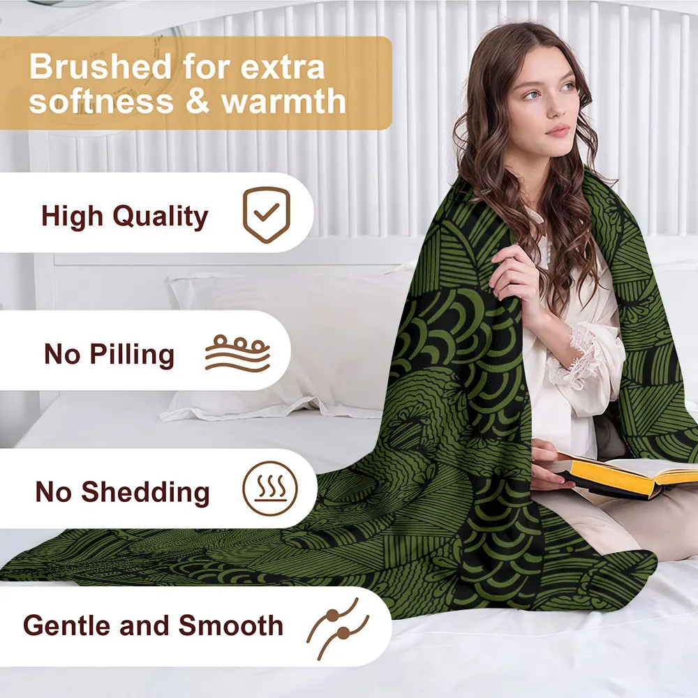 Green Line Snake Pattern Soft Warm Flannel Blanket Lightweight Cozy Christmas Halloween Home Decor Room