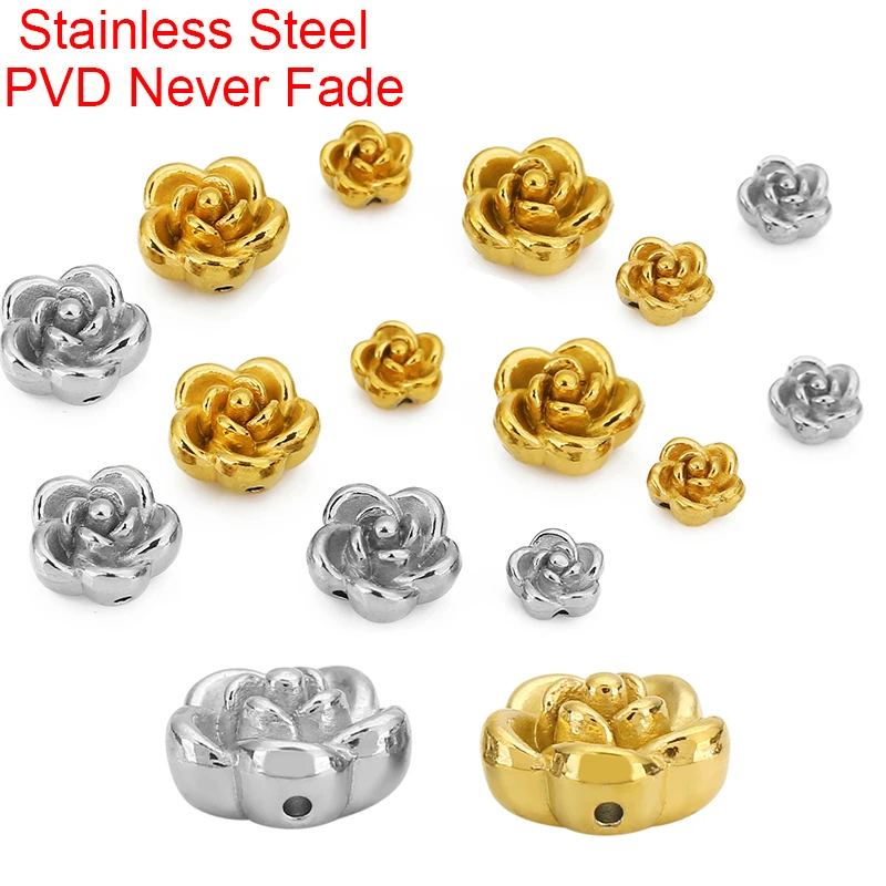 5pcs 5 8 mm Never Fade PVD Stainless Steel Spacer Beads With Hole Flower Beads Necklace Bracelet Findings For DIY Jewelry Making