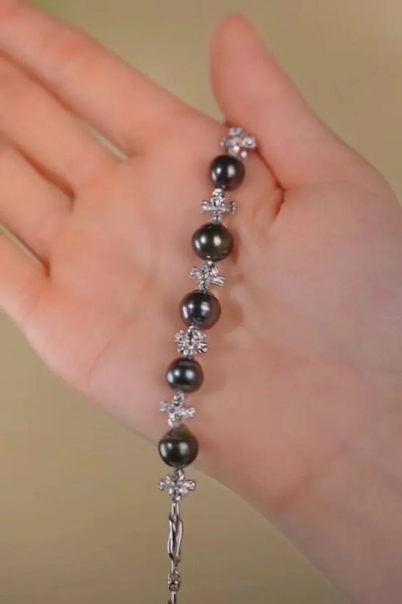 stunning 9-10mm tahitian baroque black green pearl bracelet 7.5-8"