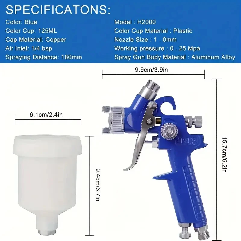 HVLP Spray Gun 0.8mm/1.0mm Nozzle H-2000 Professional Mini Paint Spray Gun Airbrush For Painting Car Aerograph Pneumatic Gun