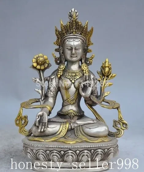 

christmas Chinese Tibetan buddism silver copper White tara Kwan-Yin bodhisattva statue halloween