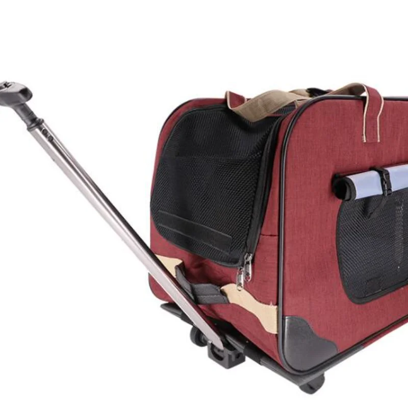 

H Pet-carrito plegable de cuatro ruedas para perro, maleta para gato, bolsa transpirable, palanca cerrada, tragaluz panoramico