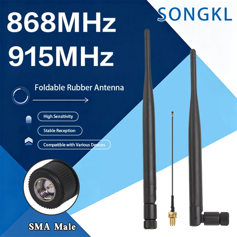 868MHz 915MHz LoRa 5dBi Foldable Omnidirectional Antenna with SMA Male IPX U.FL Pigtail Cable for Meshtastic GSM IoT Wireless Mo