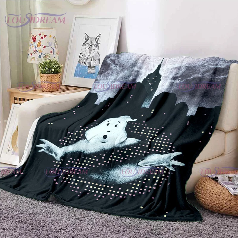 Classic Movie Ghostbusters Print Blanket Soft 3D Cute Ghost Flannel Blanket Throw Blanket for Living Room Bedroom Sofa Cover