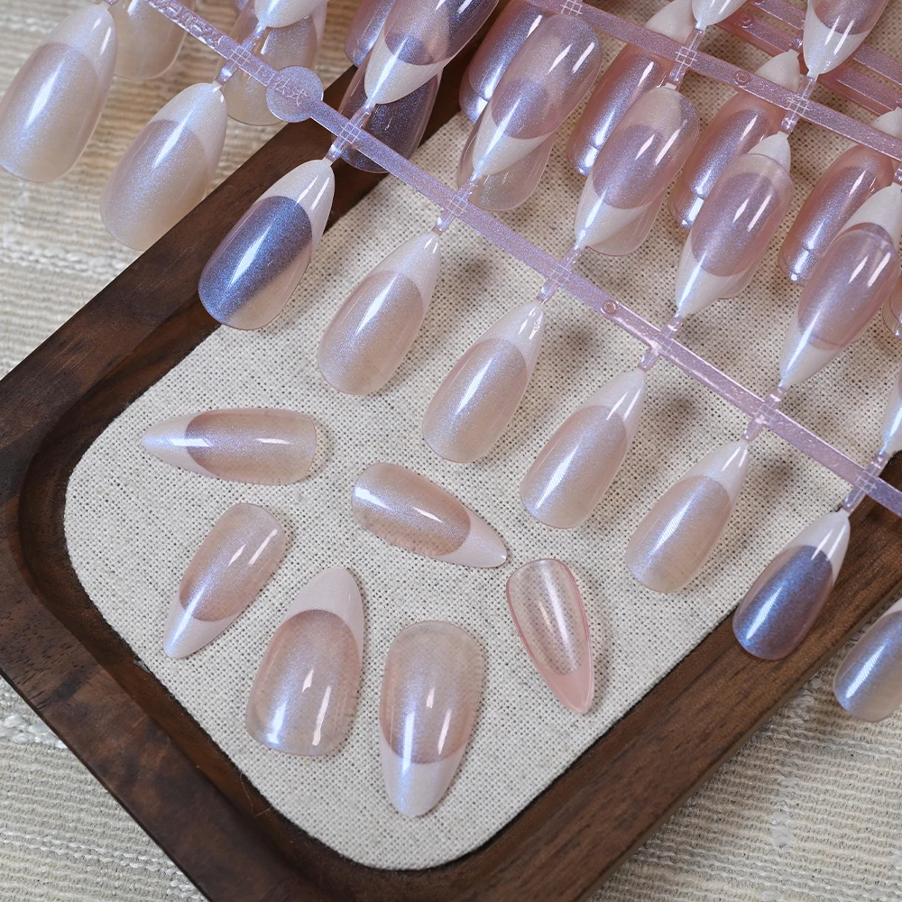 120 pezzi perlescenti trasparenti quadrati corti press-on unghia copertura completa trasparente lucido quadrato unghia del piede gel morbido punte per unghie delle donne