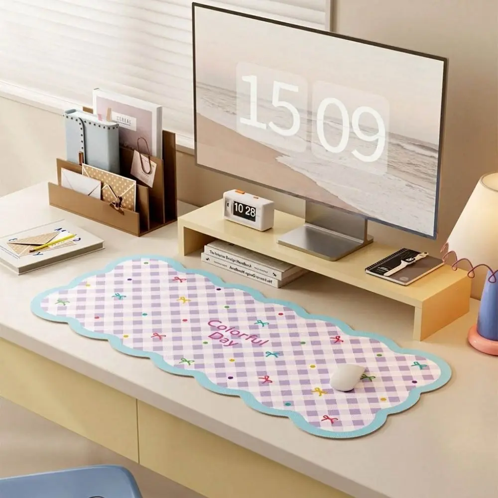 Durable Non Slip Extra Large Mouse Pad PU Plaid Pattern Computer Desk Mat Cute Sweet Desk Pad Protector for Computer Desk