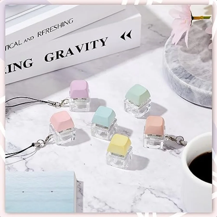 Taiyin 6 Pcs Keyboard Fidget Toy Fidget Clicker Keyboard Keychain Decomprion Toys Button Str Relief Gifts for Adult to Relief S