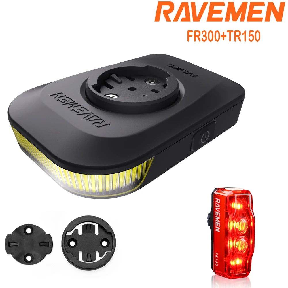 RAVEMEN Bike Lights Set Bicycle FR300+TR150 LED Head Rear Lamp Rechargeable Out-Front Headlight For Garmin Wahoo Taillight IPX6