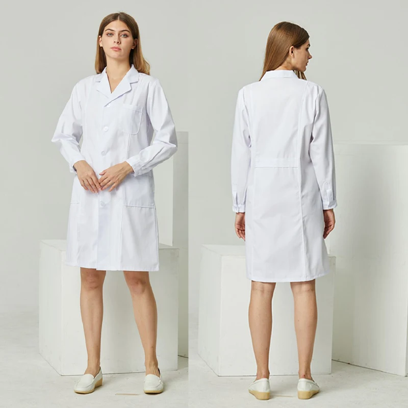 White Lab Coat Long Sleeved Female Doctor's Uniform Male Isolation Uniform Laboratory Uniform Student Nurse Work Uniform