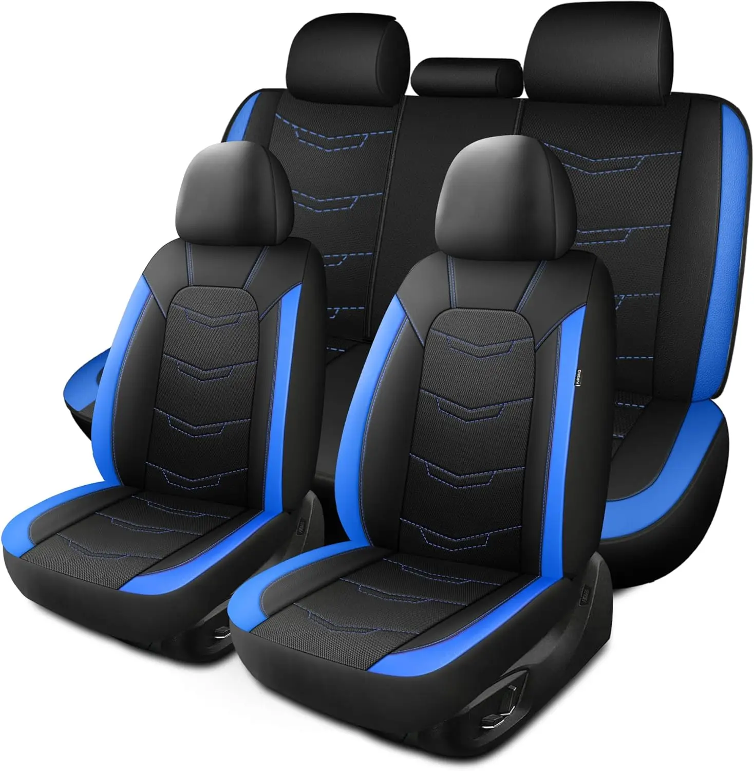 

Universal Sport Breathable Car Seat Covers Full Set, Anti-Slip Fit for Sedans SUVs Trucks Black Blue