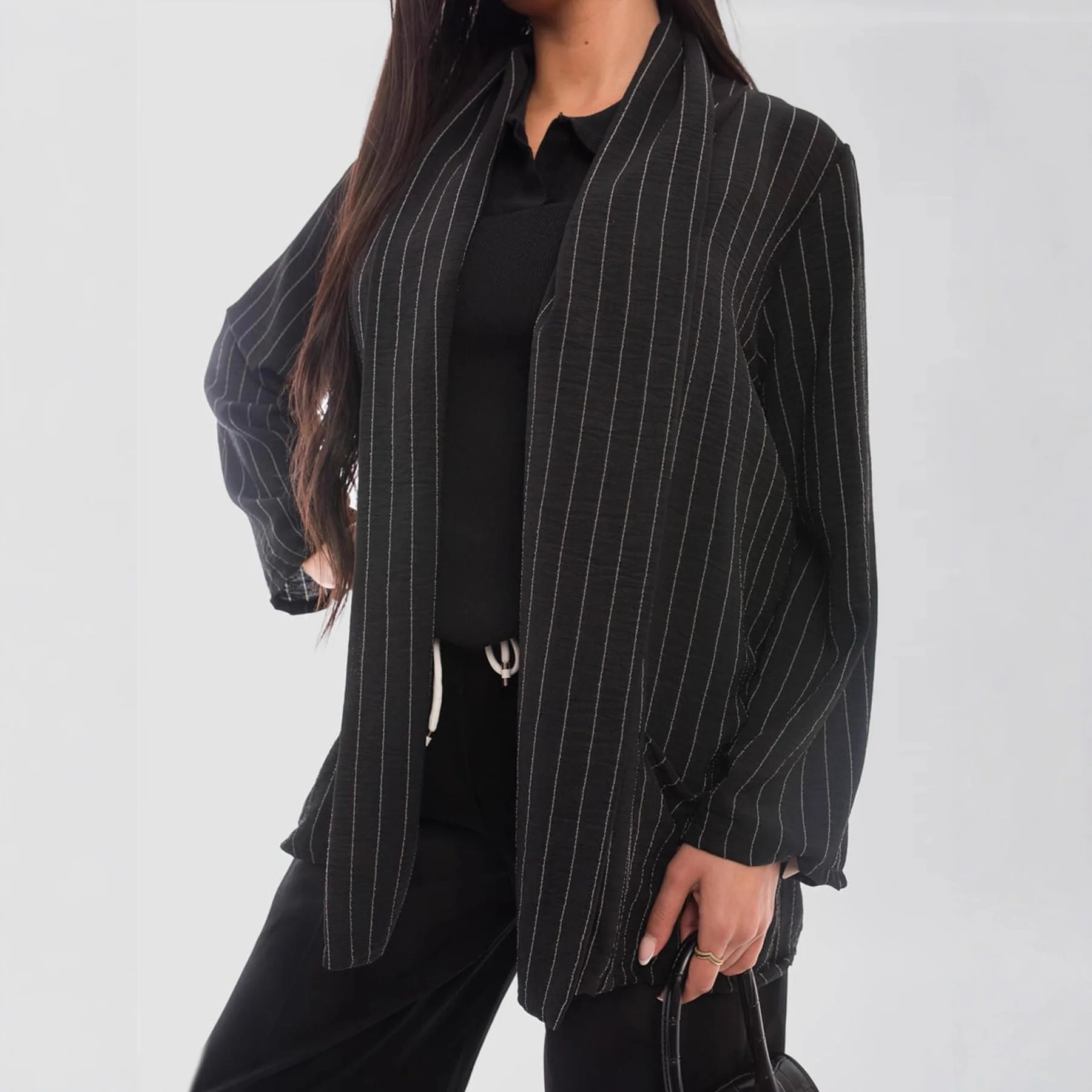 2026 Women's New Vertical Stripe Pocket Top Shirt Design Shirt