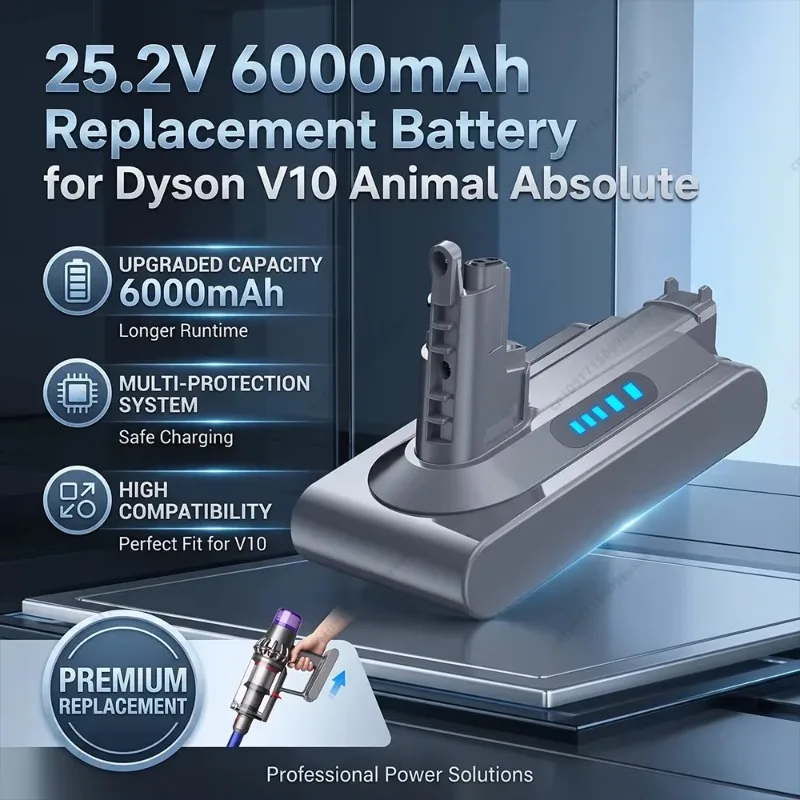 8.0Ah 25.2V Li-ion Rechargeable Battery for Dyson V10 Motorhead Animal Fluffy Handheld Vacuum Cleaner Power Pack SV12