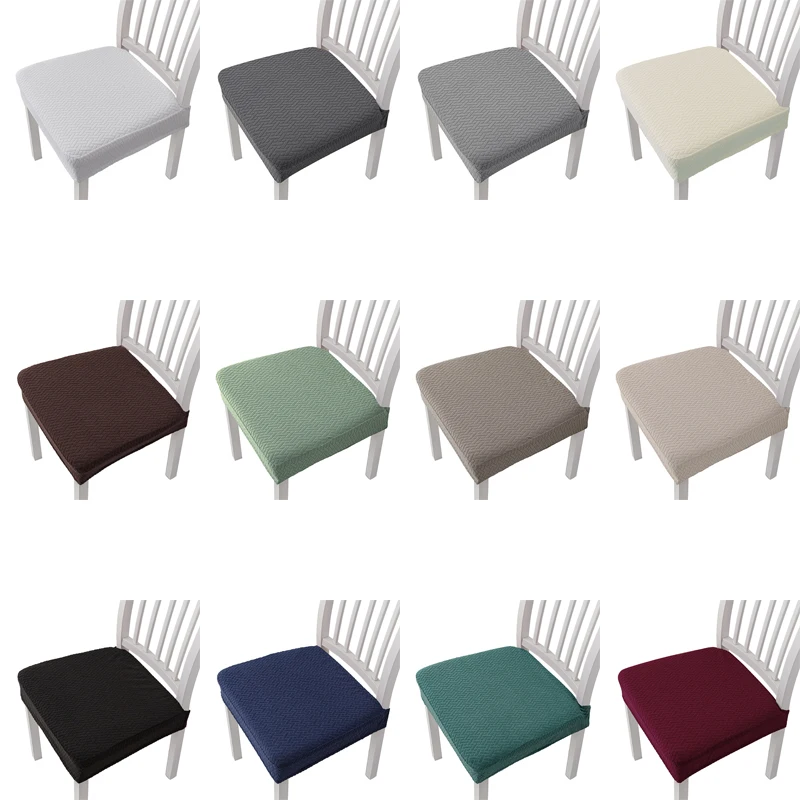 Stretch Jacquard Chair Seat Covers For Dining Room Solid Color Removable Washable Anti-Dust Chair Seat Cushion Protector