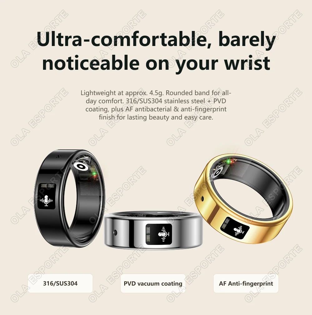 AI Recording Translation Smart Ring Heart Rate Blood Oxygen Sleep Monitor Touch Voice Recorder Sports Waterproof Smartring R12