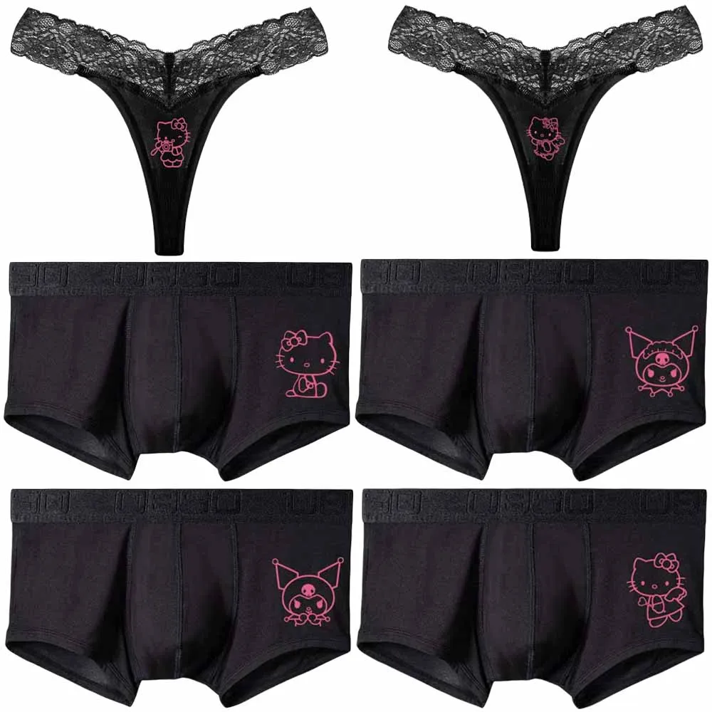 Anime Cartoon Hellokittys Kuromi Couple Underwear Men Flat Corner Shorts Women Lace Thong Comfortable Breathable Underpants