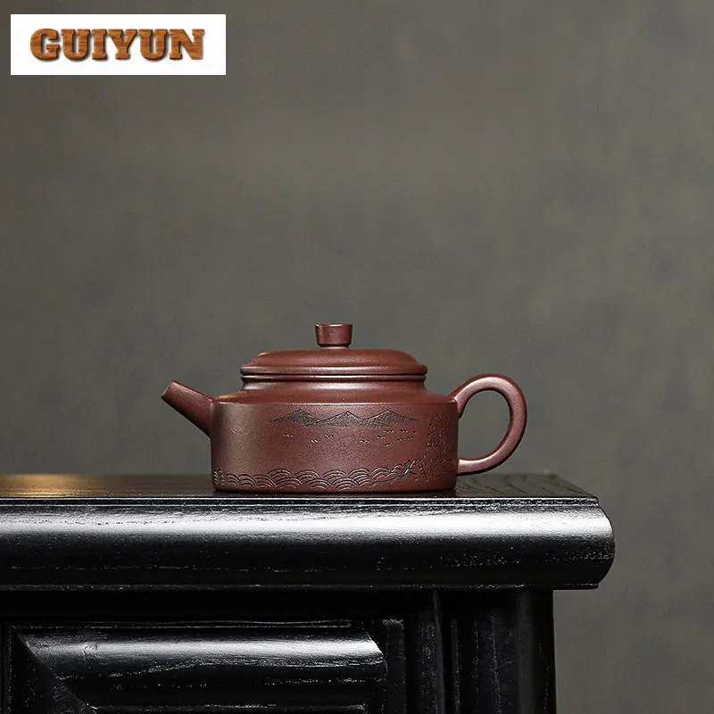 220 мл традиционные фиолетовые глиняные чайники Исин ручной работы, плоский горшок Dezhong, чайник из необработанной руды, фиолетовая грязь с заварочным устройством, чайный сервиз Zisha, подарок 220 мл традиционные фиолетовые глиняные чайники Исин ручной работы, плоский горшок Dezhong, чайник из необработанной руды, фиолетовая грязь с заварочным устройством, чайный сервиз Zisha, подарок