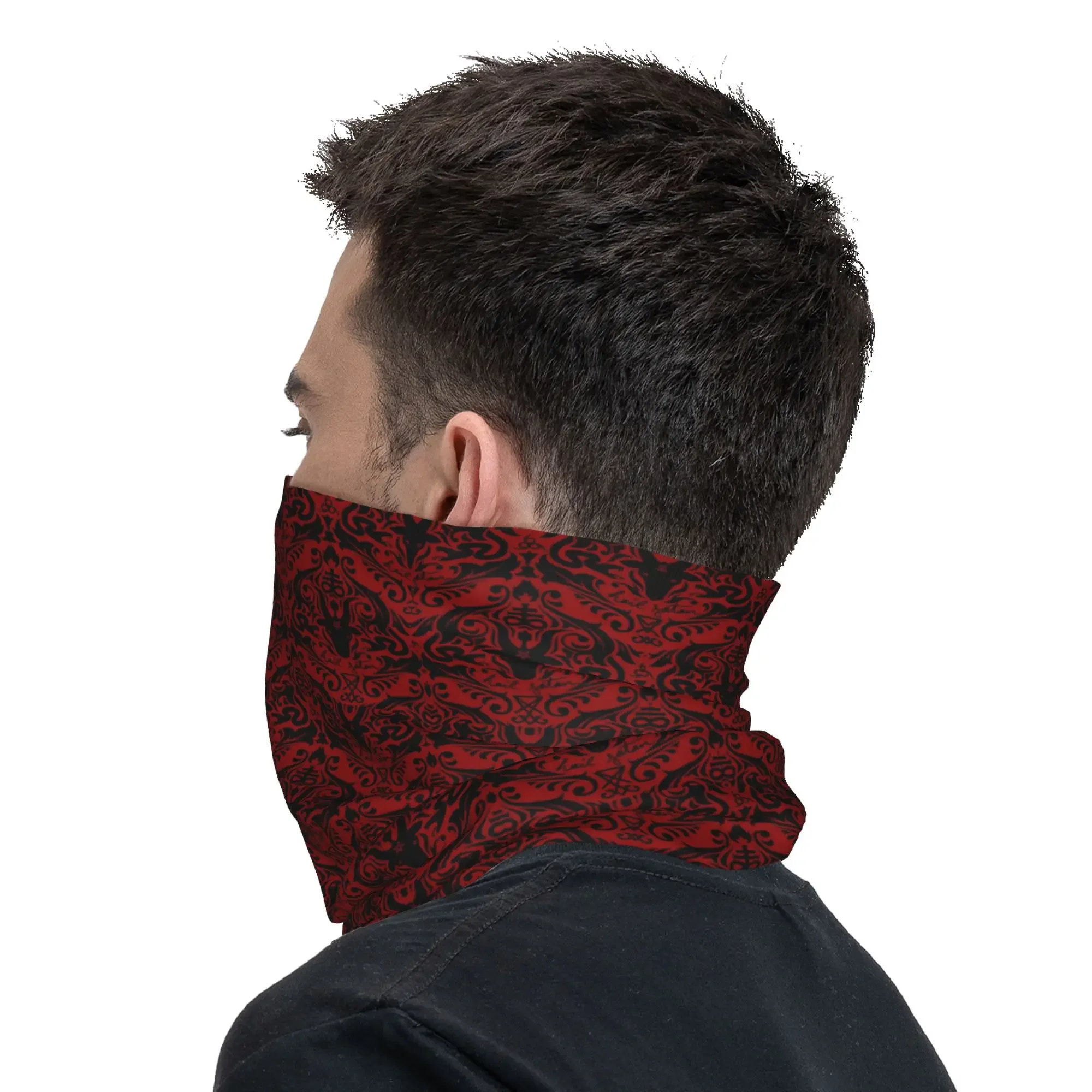Damask - Hail Satan (Black and Red default) Bandana Neck Gaiter Printed Magic Scarf Warm Headband Cycling Unisex Adult Windproof view 6