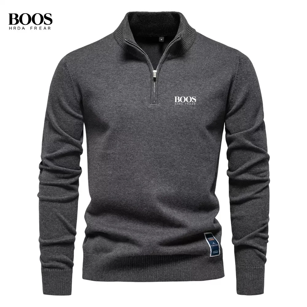 New men's high-quality pure cotton knitted half zip sweater, fashionable for autumn and winter, casual, warm, versatile jacket