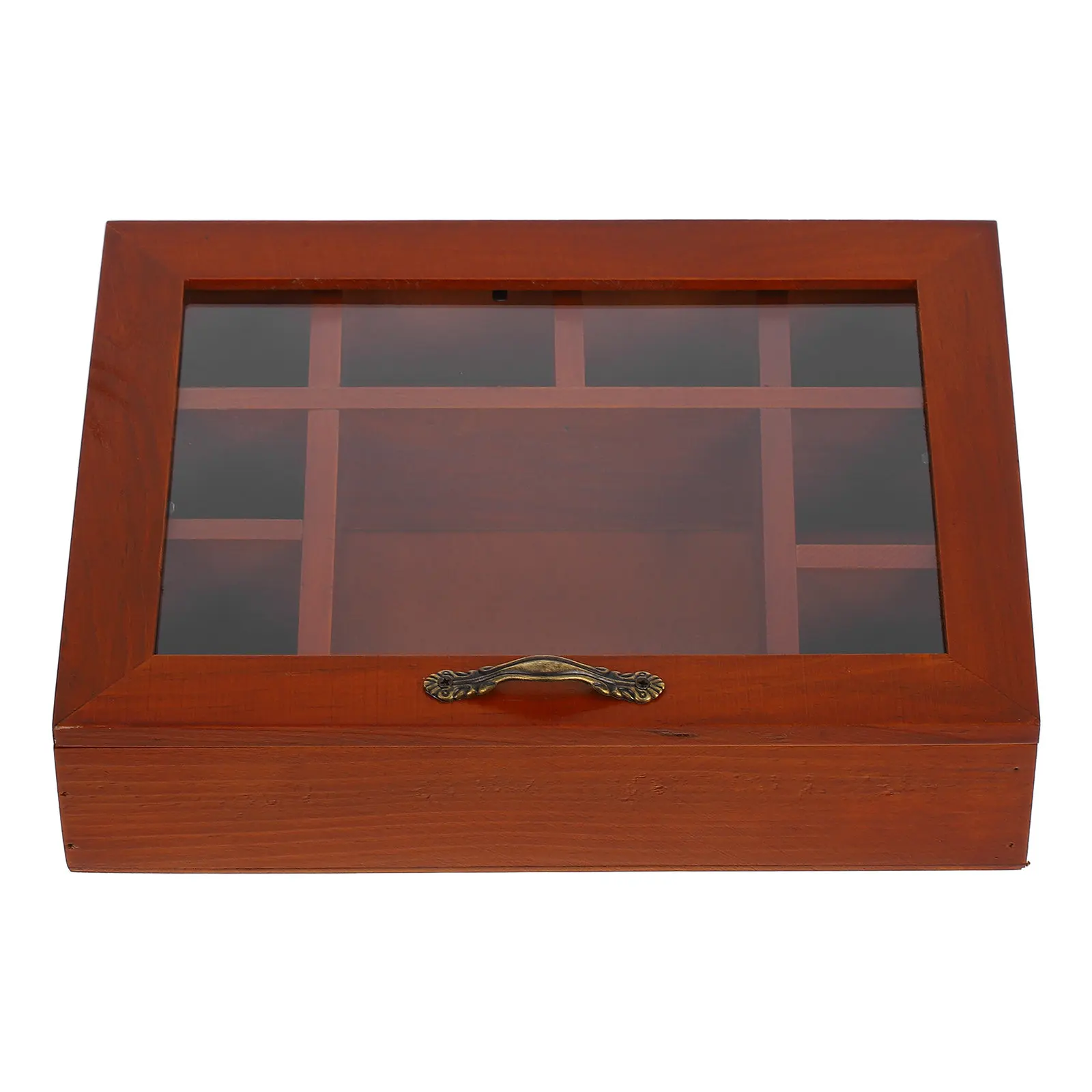 Multi Compartment Vintage Storage Box Wooden Desktop Organizer with Transparent Lid for Jewelry Candy Collectibles Trinkets
