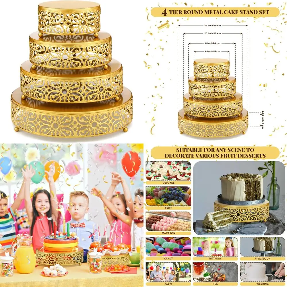 

Набор золотых 4-х уровневых круглых металлических подставок для торта — 6, 8, 10, 12 для десертов, кексов, кондитерских изделий, конфет и чая