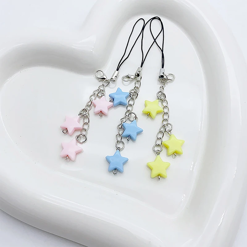 Fashion Star Pendant Phone Chain Charm Macaron Color Lovely Phone Strap Lanyard Bag Decoration Keychain Accessories Gifts