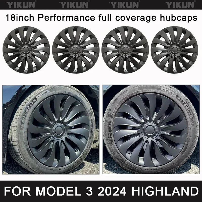 

4PCS HubCap for New Tesla Model 3 Highland 2024 18 Inch Performance Replacement Wheel Cap Automobile Full Rim Cover Accessories