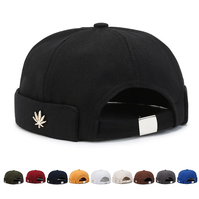 

Brimless Melon Cap Men Leaf Soft Versatile Hat Watch Cap Beanie Cotton Docker Brimless Harbour Hat