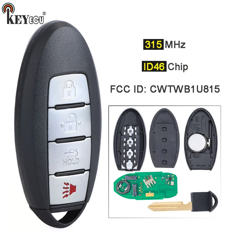 

KEYECU 315MHz ID46 Chip CWTWB1U815 TWB1U815 Keyless Smart Remote Key Fob for Nissan Sunny Teana Sylphy Sentra Versa 2011-2017